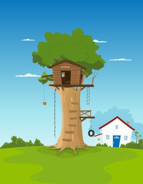 Tree House In Garden Backyard clipart