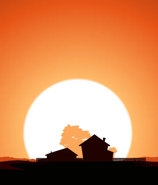 Gård i solnedgången — Stock vektor