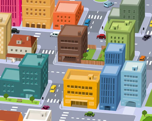 Cidade dos desenhos animados - Downtown Scene —  Vetores de Stock