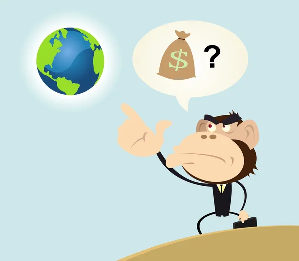 Gorila podnikatel chce vydělat peníze se zemí — Stockový vektor