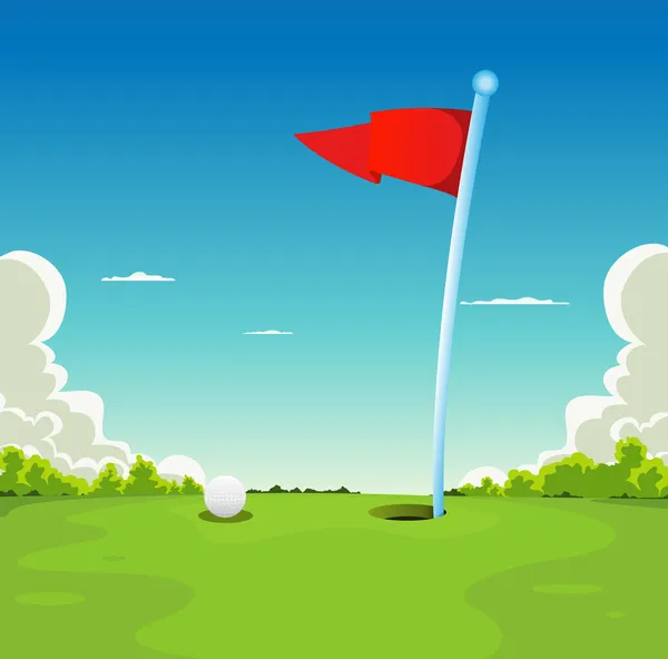 Putting Green - Golf Ball And Flag — Stock Vector