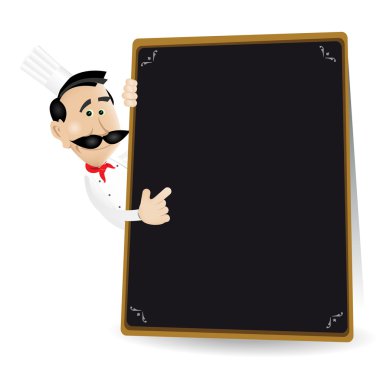 Chef Menu Holding A Blackboard Showing Today clipart