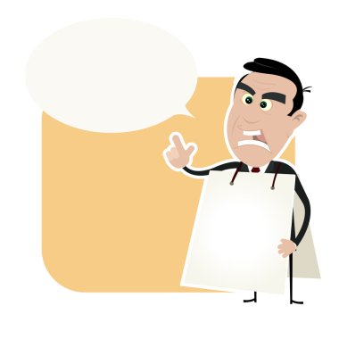 Angry White Business Man Holding A Sandwich Board clipart