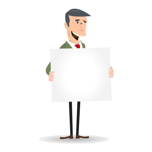 Caricatura blanco hombre de negocios en blanco signo — Archivo Imágenes Vectoriales