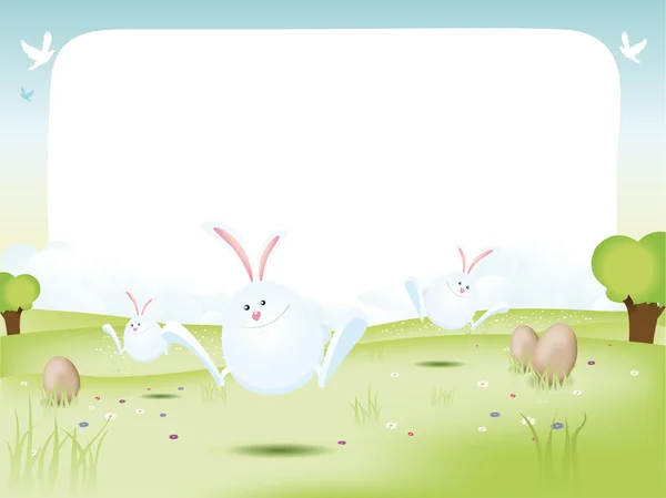 Conejitos de Pascua con huevos — Vector de stock