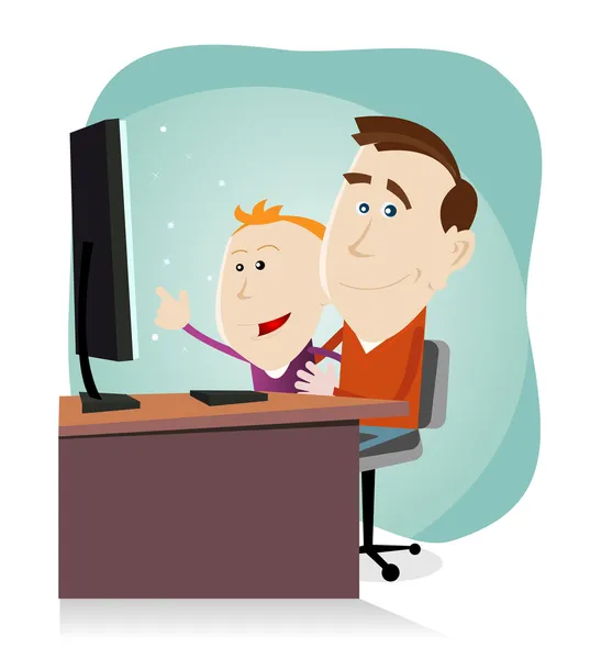 Daddy and son surfing on the net — Stock Vector
