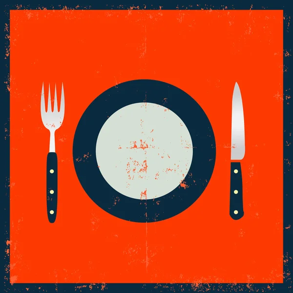 Grunge 厨具-叉、 刀和板 — 图库矢量图片