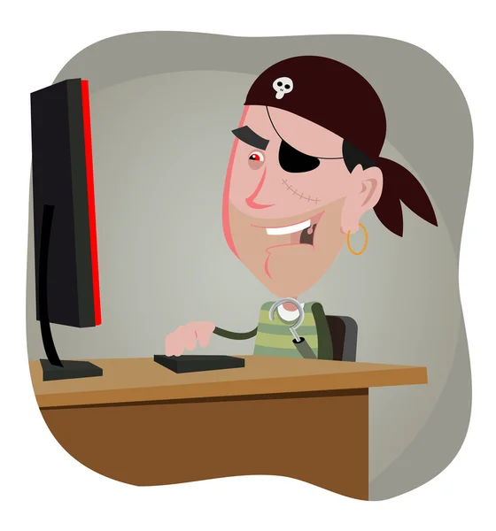 Cartoon piraat hacker — Stockvector