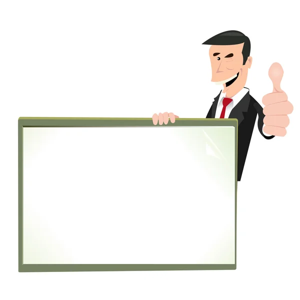 Caricatura blanco hombre de negocios en blanco signo — Vector de stock