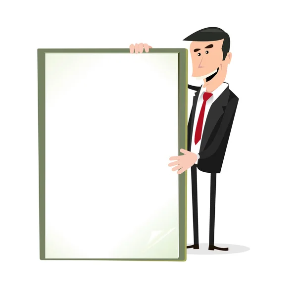 Cartoon White Businessman Holding A Blank Sign — Stock Vector