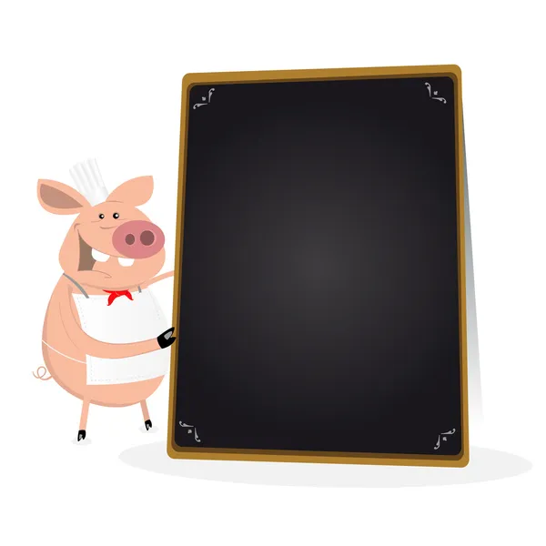 Pig Cook Holding Blackboard Menu — Stock Vector
