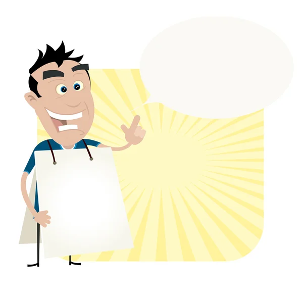 Jeune homme tenant un panneau sandwich — Image vectorielle