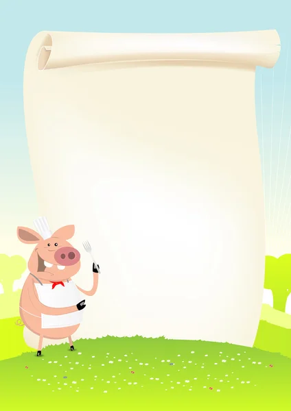 春天的一个字段的搞笑猪厨师 — 图库矢量图片
