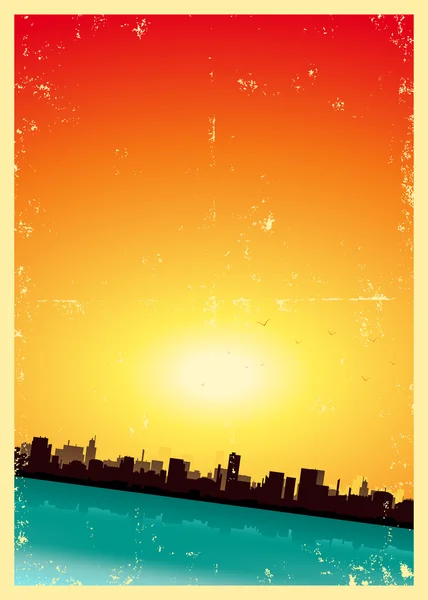 Grunge Paysage urbain vertical d'été ou de printemps — Image vectorielle