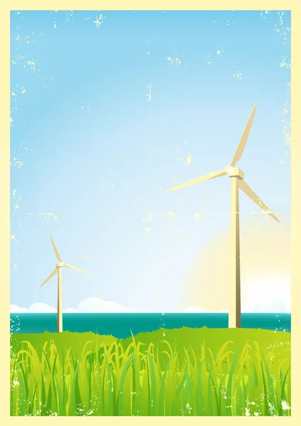 Grunge Windmills In The Ocean — Stock Vector