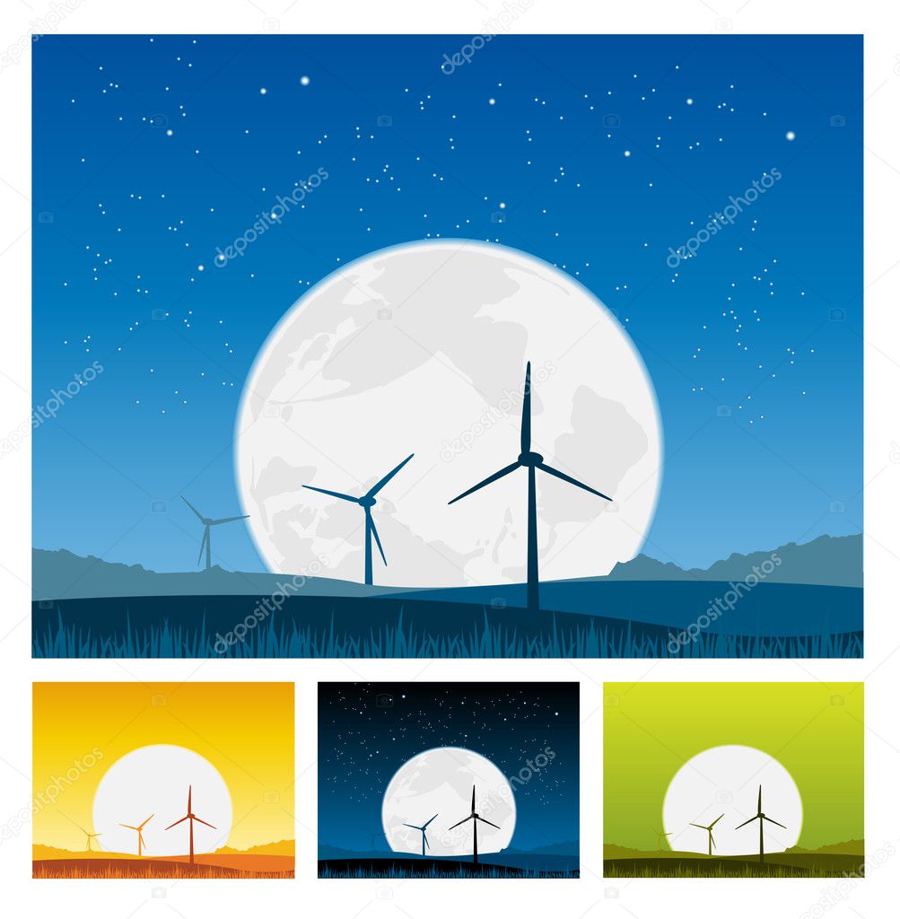 Windmills inside Landscape at Night