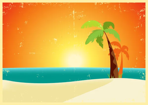 Grunge Tropical Beach Poster — Stock Vector