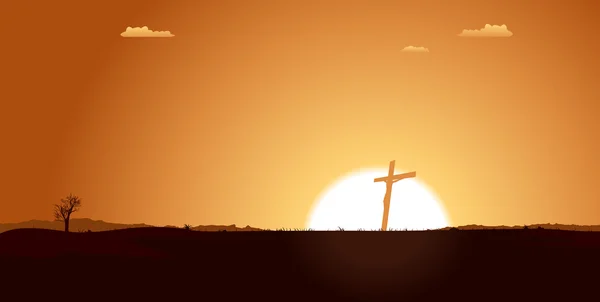 Croix chrétienne à l'intérieur du désert paysage — Image vectorielle