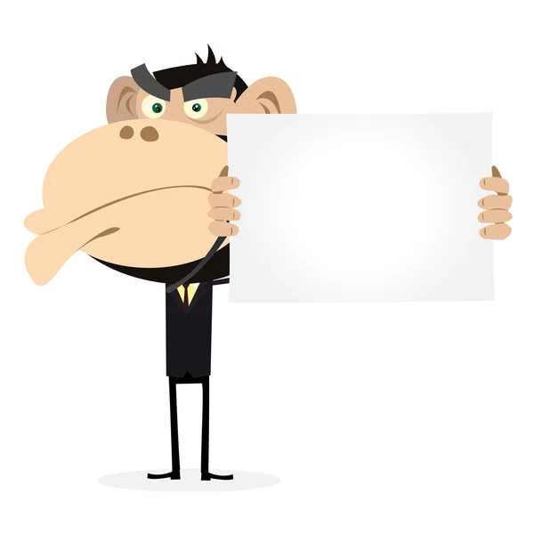 Hombre de negocios mono sosteniendo un signo en blanco — Archivo Imágenes Vectoriales