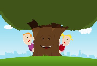 Happy Kids And Friendly Tree clipart
