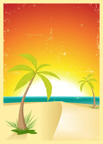 Cartolina esotica del grunge della spiaggia — Vettoriale Stock