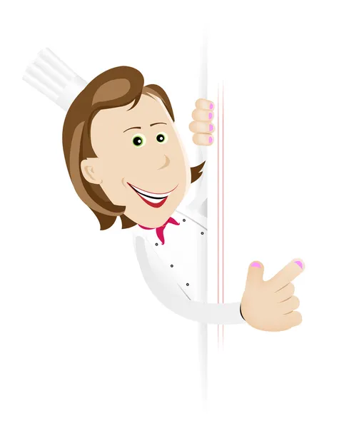 Chef cocinero mujer con signo en blanco — Archivo Imágenes Vectoriales