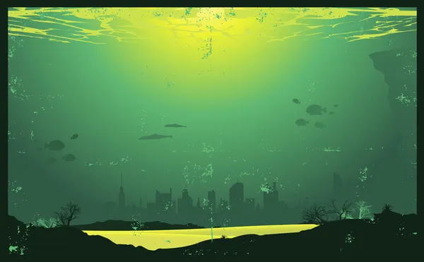 Grunge Paysage urbain sous-marin urbain — Image vectorielle