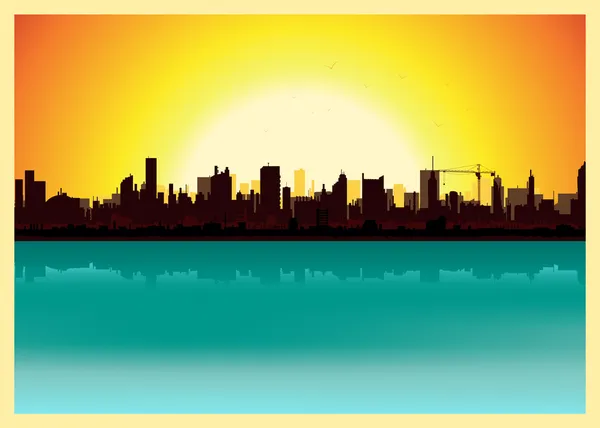Solnedgång stad landskap — Stock vektor