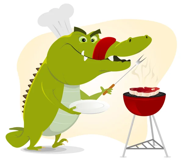 Cartoon Crocodile BBQ — Stock Vector
