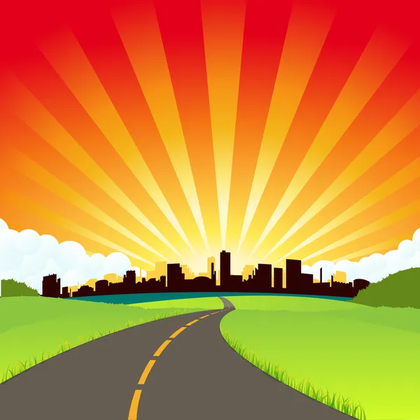 The Road To The City — Stock Vector
