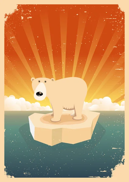 Cartaz de Grunge Vintage de urso polar branco — Vetor de Stock