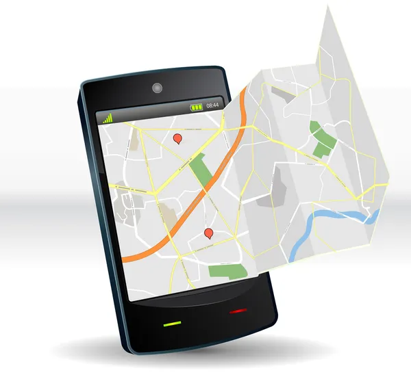 Smartphone taşınabilir aygıtta sokak haritası — Stok Vektör