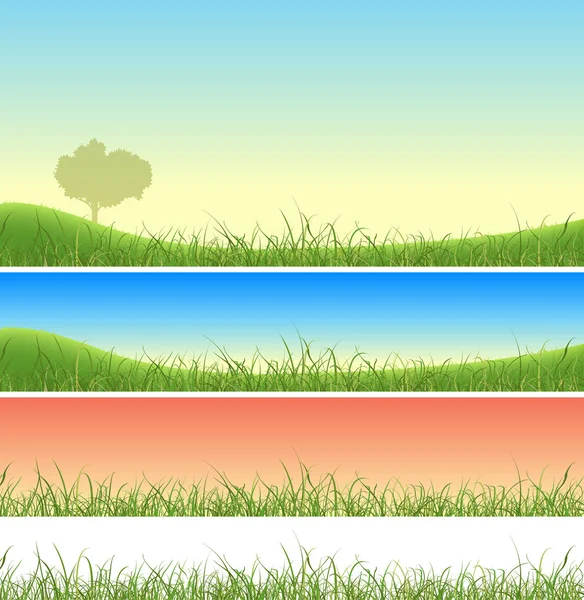 Spring Green Grass Landscape Set — Stock Vector