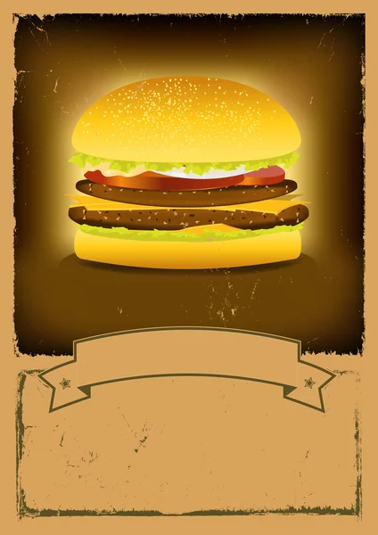 Grunge Burger Banner de comida rápida — Archivo Imágenes Vectoriales