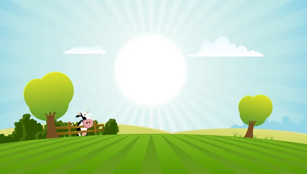 夏の風景の中の乳牛 — ストックベクタ