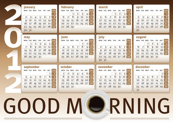 Coffee cup calendar 2012 — Stock Vector