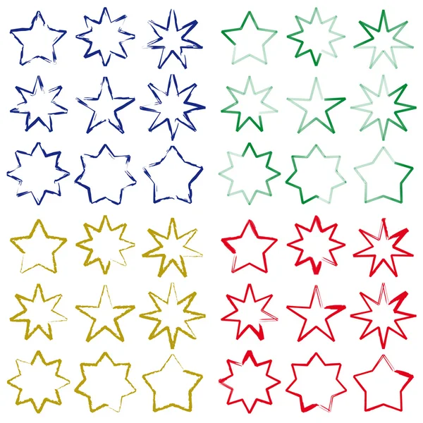 Brushing stars in four colours — Stock Vector