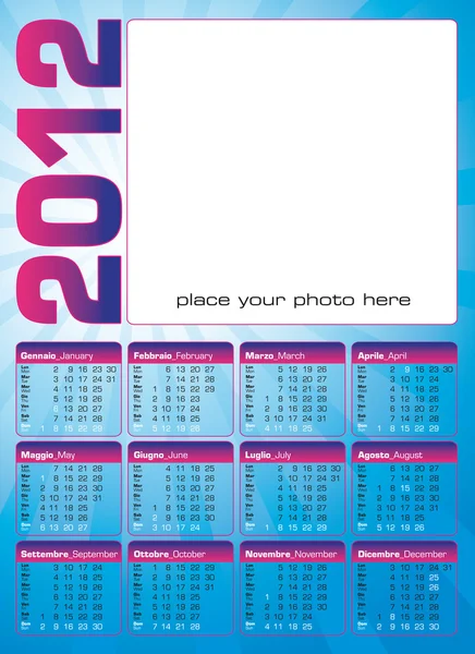 2012 kalenteri italialainen ja englanti — vektorikuva