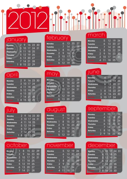 2012 vintage calendar in english — Stock Vector