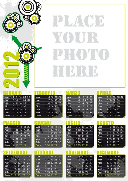Італійський календар 2012 з великою фото рамка — стоковий вектор