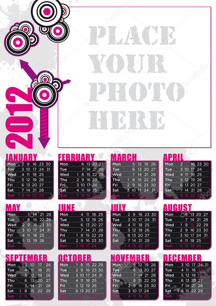 2012 english calendar with photo frame