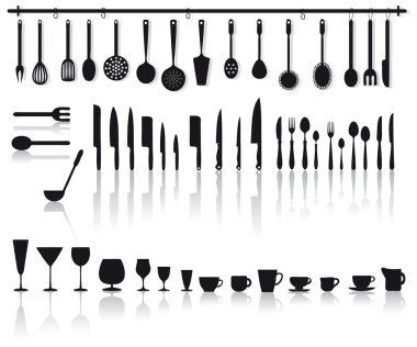 Kitchen tools, glasses and cutlery clipart