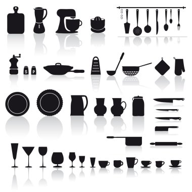 Kitchen tools, pottery and cutlery clipart