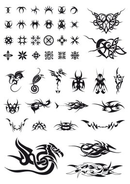 Set of geometric decorations and tribals tattoos clipart