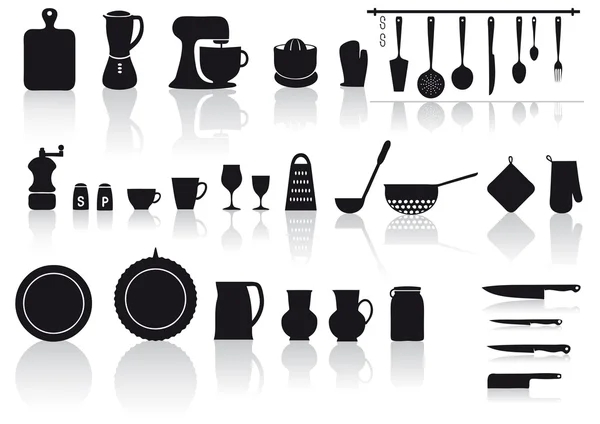 Кухонные принадлежности, керамика и столовые приборы — стоковый вектор
