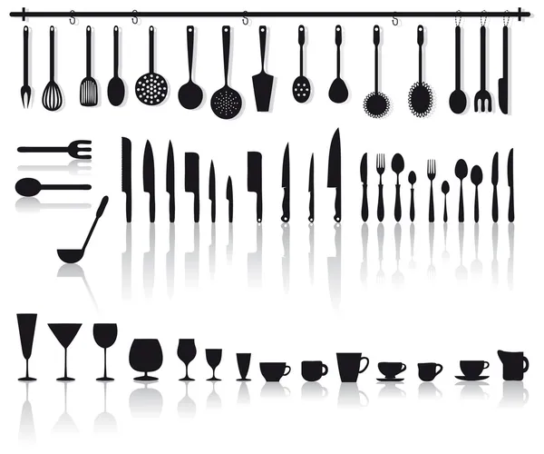 Кухонні інструменти, окуляри та столові прибори — стоковий вектор