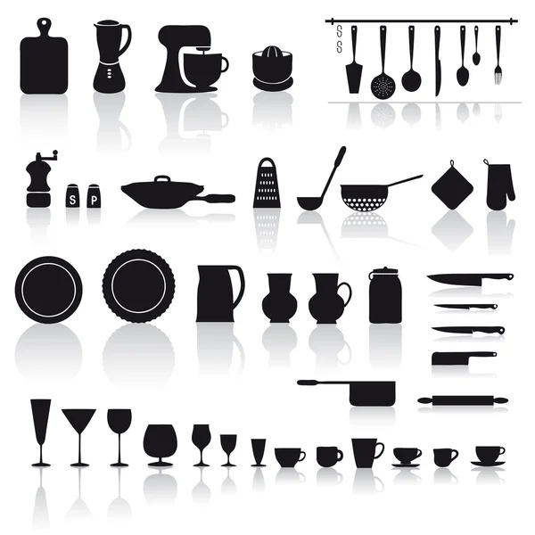 Kitchen tools, pottery and cutlery — Stock Vector