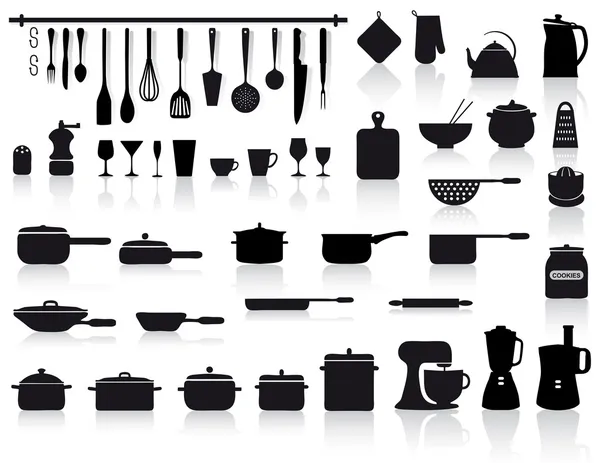 Outils de cuisine, poterie et couverts — Image vectorielle