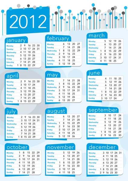 2012 вінтажні сімдесяті англійський календар — стоковий вектор
