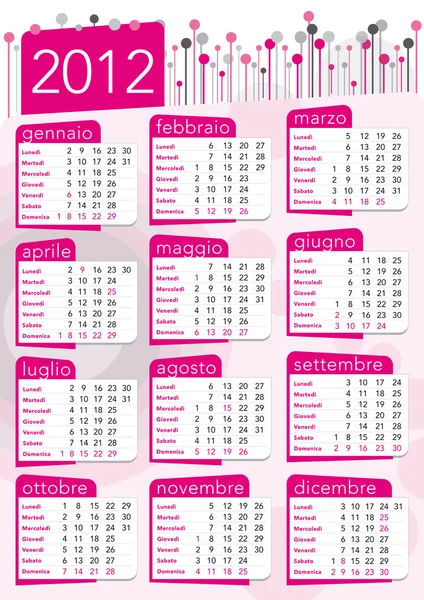 2012 粉红色的日历七十年代怀旧风格在意大利语中 — 图库矢量图片